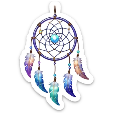 Iridescent shiny transparent crescent nebula Dreamcatcher-suncatcher hanging from a thread sticker