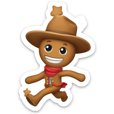 gingerbread man in a cowboy hat running sticker