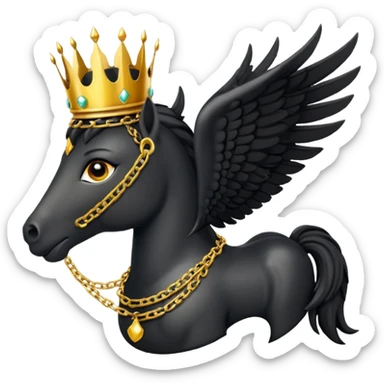 A fire black pegasus with golden chain in neck and crown in head sticker