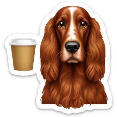 Irish setter with coffee sticker