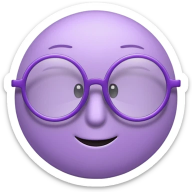 A 3D cartoon lavender-purple round spectacle with thin circular rims, clear lenses, soft shadow. sticker