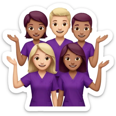 Create Happy & celebrating team faces for a hospital with a newborn saved with dress color as dark maroom-voilet sticker