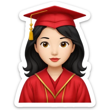 Graduate asian black hair with wavy hair long  with red sticker