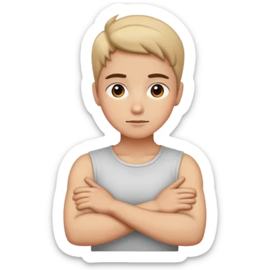 Person with arms crossed over neck sticker