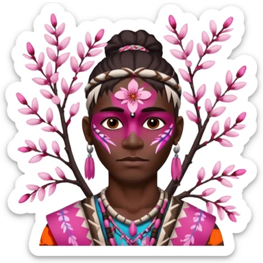 tribal man with cherry blossom sticker