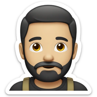 A guy with his finger in his mouth making the silence sign, black short hair, beard, black eyes, white skin sticker