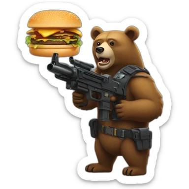 bear with minigun and burger sticker