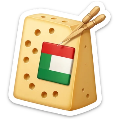 Parmigiano block with Italian flag stuck into it sticker