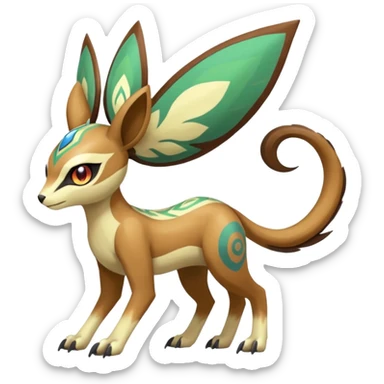 Tribal Colorful Exotic Fionbri-Kalon-Falvie-Vernid-Meloetta-Pokémon-Fakémon-Digimon-Spectrobe-hybrid-fusion, full body sticker