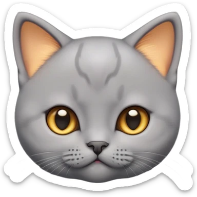 cinematic-cute-realisticbritish shorthair-kitten cat-portrait-emoji,-head-tilted-playfully-and-inquisitively,-sleek-solid-grey-fur,-simplified-yet-adorable-features,-highly-detailed,-glowing-with-a-warm,-friendly-glow sticker