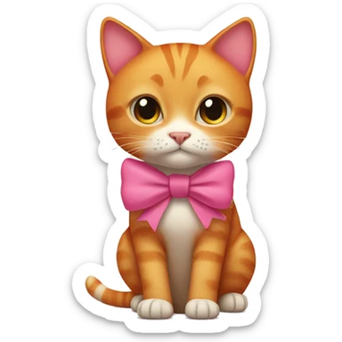 ginger cat with pink clothes on and a bow sticker