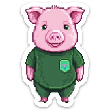 pig with a beard wearing a green T-shirt sticker
