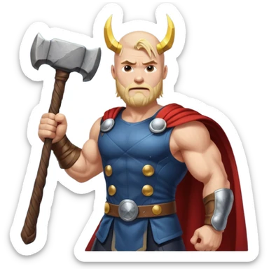 Bald Norse god Thor, with hammer and lightning  sticker