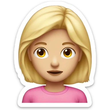 Sad blonde girl wearing pink sticker