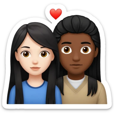 White girl with long black hair, brown boy with black hair sticker