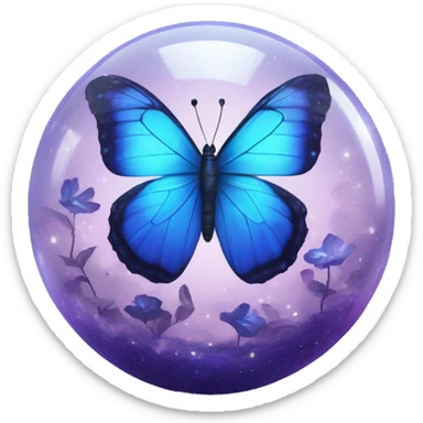 blue violet butterfly inside a magical dream sphere sticker