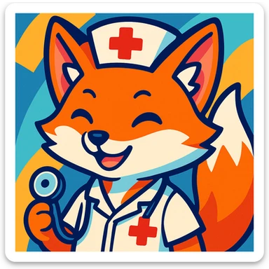 kitsune fox as a medic wearing a nurse hat, vibrant anime style sticker