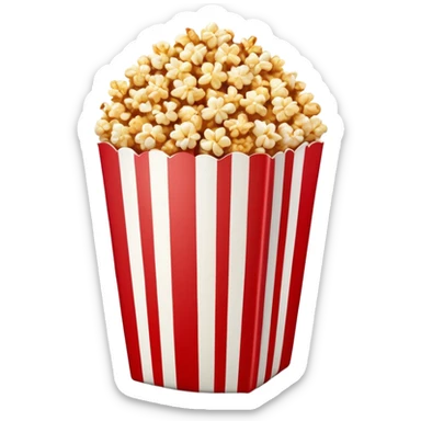 caramel popcorn in a large red and white vertically striped package, thick bold stripes, golden brown caramel popcorn, minimalist design, no text or additional elements on package, only thick red and white stripes pattern, glossy iOS emoji style sticker