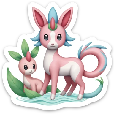 Shaymin-Sylveon-Meloetta-Cresselia-Milotic-Amaura-Pokémon-Fakémon-fusion, full body sticker