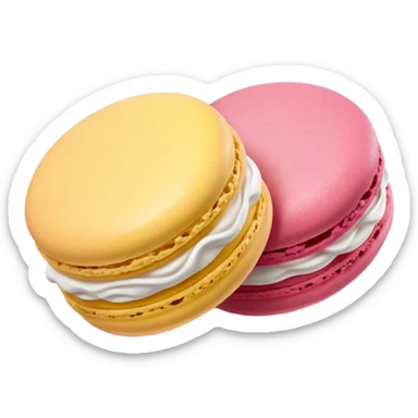 Cinematic Realistic Macaroon Dessert Emoji, showcasing colorful, delicate meringue-based cookies with a crisp exterior rendered with vibrant textures and playful, soft lighting. sticker