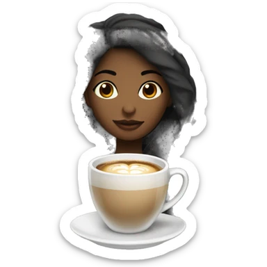 Black hair girl in with a blanket and a latté coffe sticker