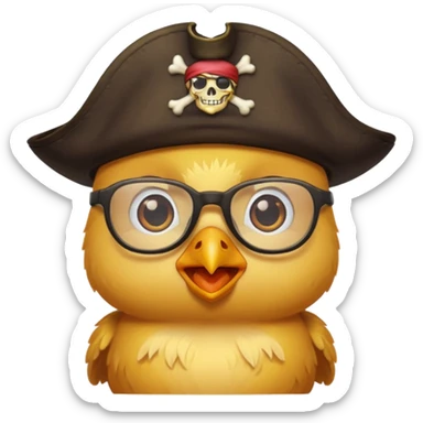 chick animal with glasses, pirate, yellow sticker