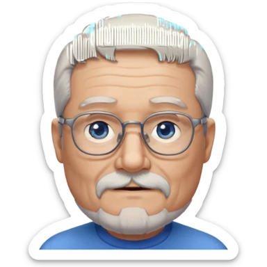 Create me an emoji of an old man. Gray really short size hair. Gray follow-up full beard. Squarer Glasses. Blue eyes. Little smile sticker