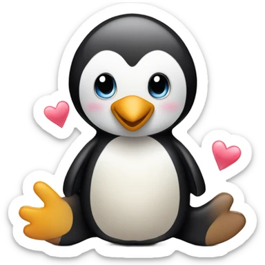 Pinguin zeigt liebe an einem teddybären mit einer umarmung und einem herzen sticker
