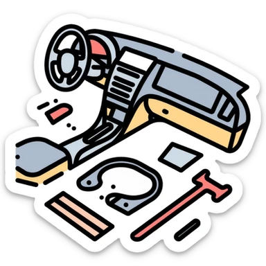 car interior disassembly, dashboard parts removal, tools and car panels sticker