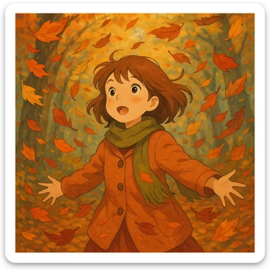 autumn fall scene with swirling colorful leaves sticker