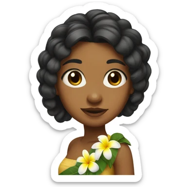 Brown Island girl with long black hair and a plumeria head lei sticker