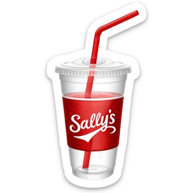 White take out Soda cup with the word “Sally’s” printed on it in red sticker