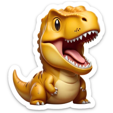 Cinematic Cute Yawning T-rex Portrait Emoji, Head tilted slightly with a dramatic, wide-open yawn, showcasing a robust, muscular form with a slightly open mouth revealing powerful jaws and sleepy, half-closed eyes, Simplified yet irresistibly adorable features, highly detailed, glowing with a soft, cozy prehistoric glow, high shine, relaxed yet expressive, stylized with a hint of whimsical ancient ease, soft glowing outline, capturing the essence of a drowsy yet affectionate T-rex that appears ready to stretch and yawn its way out of the screen! sticker