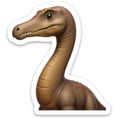 Cinematic Noble Brontosaurus Portrait Emoji, Poised and majestic, with a colossal, elongated neck stretching gracefully from a massive, sturdy body draped in warm, earthy tones, a gentle, wise face with soft, observant eyes, and a long, elegant tail, Simplified yet grandly defined features, highly detailed, glowing with a soft, ancient luminescence, high shine, intelligent and serene, stylized with an air of prehistoric grandeur, focused and calm, soft glowing outline, capturing the essence of a watchful and confident Brontosaurus that appears ready to loom out of the screen with effortless majesty! sticker