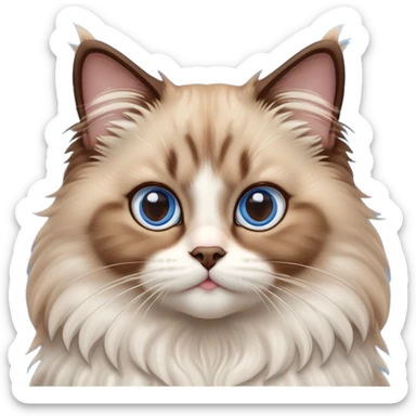 cinematic-adorable-big-eyed-fluffy-brown ragdoll-cat-portrait-emoji,-head-tilted-playfully-with-a-sweet-expression,-fluffy-white and brown-fur,-simplified-yet-irresistibly-cute-features-with-large,-expression, blue eyed ragdoll cat sticker