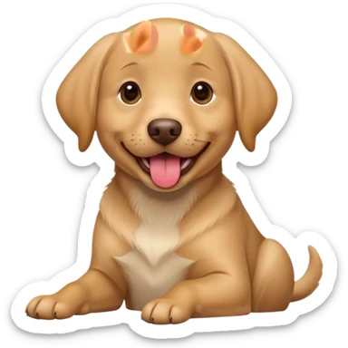 Happy light brown Labrador Full-grown dog sitting on beige background, wide smile with tongue out, looking at camera, playful and curious expression, professional portrait style sticker