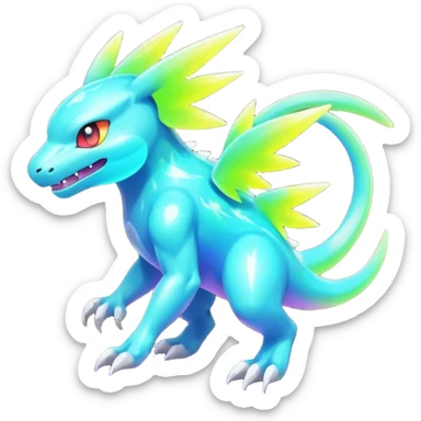 Neon Vibrant Pulsating Trail-glowing Chromatic Pokémon-Fakémon-Digimon-Creature, (full body) sticker