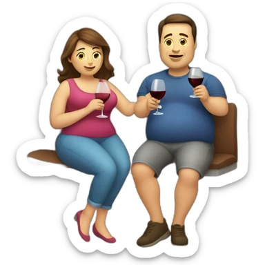 overweight couple drinking wine sticker