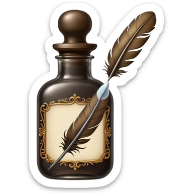 a feather quill and ink bottle sticker