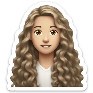 White pale Teen with brown long wavy hair and brown eyes  sticker