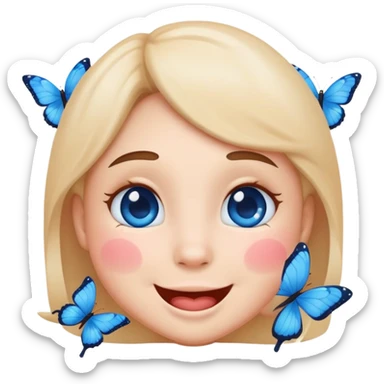 Emoji with blushed cheeks and blue butterflies  sticker