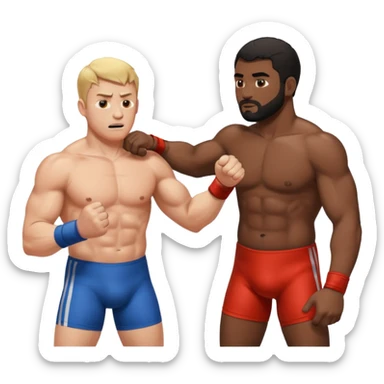 White adult male and black man wrestle naked sticker