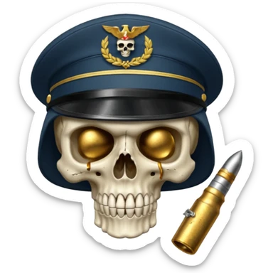 Una calavera 💀 soldado 🪖 mordiendo una bala sticker