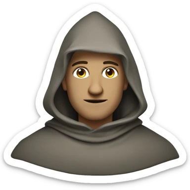 “14th-century man in a tunic, cloak, and hood, medieval style, emoji design.” sticker