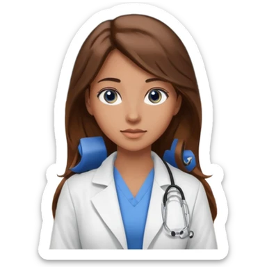 pretty female nursing student with long brown hair, blue eyes inside a classroom at university sticker