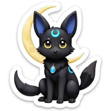 Kawaii Umbreon dark type Pokémon, full body, crescent moon and stars sticker