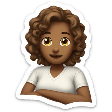 Girl with brown wavy hair in bed sticker