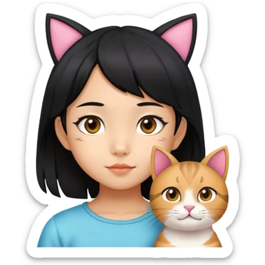 6 years old black hair asian girl with a cat ears sticker