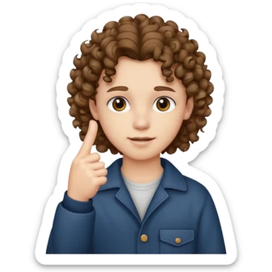 Pale young teenager with curly brown hair giving middle finger sticker