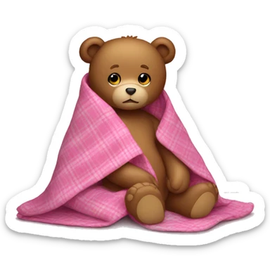 teddy bear in a pink plaid blanket  sticker